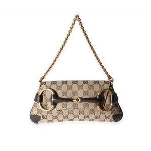 Gucci Brown GG Canvas and Leather Horsebit Clutch